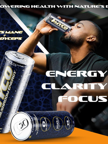 myco energy, lions mane energy drink, cordyceps energy drink, energy drink for focus, healthy energy drink