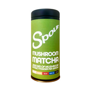 Mushroom Matcha, Spour powder, mushroom extract blend photo with reishi, chaga, lion's mane, turkey tail, cordyceps mushroom Matcha, best mushroom coffee product
