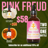 Promotional graphic for Vesper Pink Freud mushroom supplement with pricing and product details.
