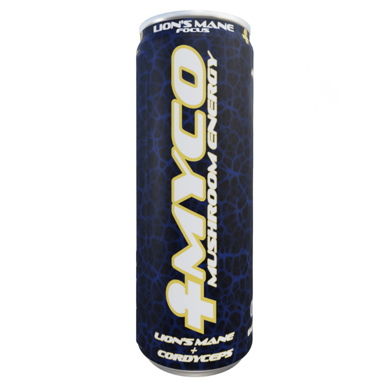 Myco mushrooms energy drink, lions mane, Cordyceps, l-theanine, B-Vitamins