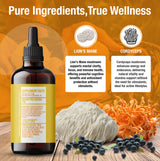gold metal, cordyceps and lion's mane liquuid mushrooms, energy and focus, mushrooms for focus, mushrooms for energy