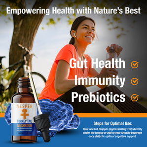 gut-health, prebiotics, mushroom for gut-health mushroom for immune health, turkey tail liquid extract, turkey tail tincture