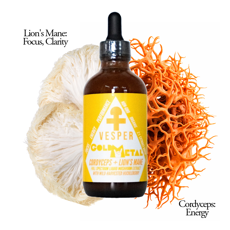 Cordyceps_and_lion_s_mane_gold_metal, mushrooms energy, mushroom for focus, energy, adhd mushroom, liquid mushrooms, functional fungi