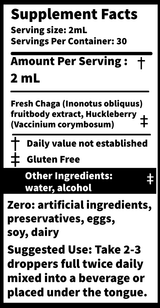 Chaga Liquid Double Extract with Wild Huckleberries 2oz./60M - VESPER MUSHROOMSSingle Mushroom ExtractsVESPER MUSHROOMS