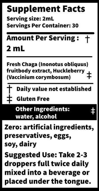 Chaga Liquid Double Extract with Wild Huckleberries 2oz./60M - VESPER MUSHROOMSSingle Mushroom ExtractsVESPER MUSHROOMS